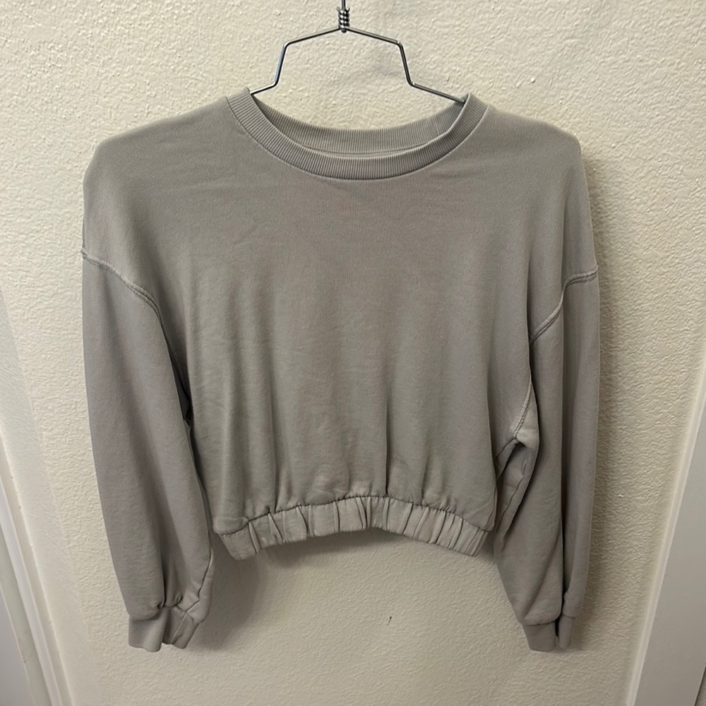 Zara Gray Boxy Cropped Sweatshirt 3/4 Sleeve